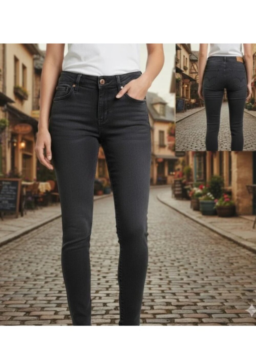 prAna Oday Jean Gray Wash Skinny Jeans Organic Stretch Denim Size 10/30
